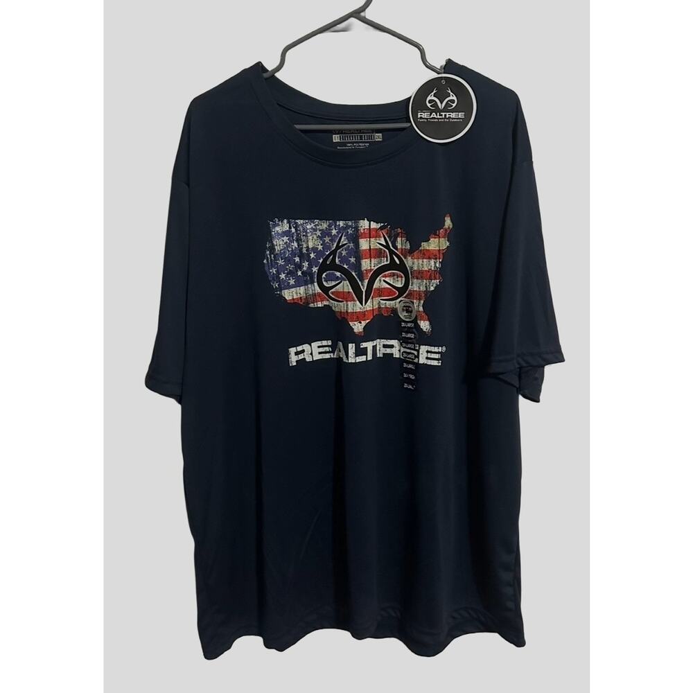 Realtree Men’s Blue USA Flag Antler Logo T-Shirt Short Sleeve Size 2XL NWT